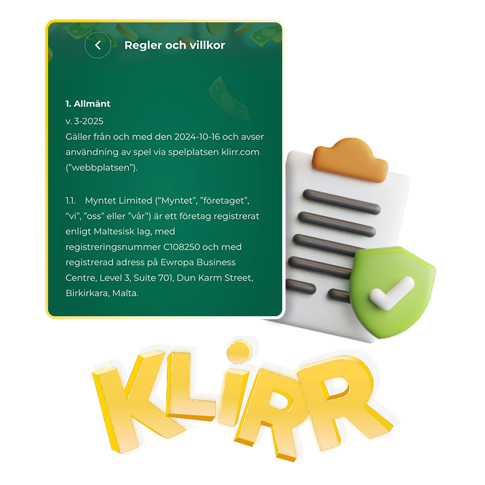 Läs och följ kraven och villkoren för att spela Klirr.