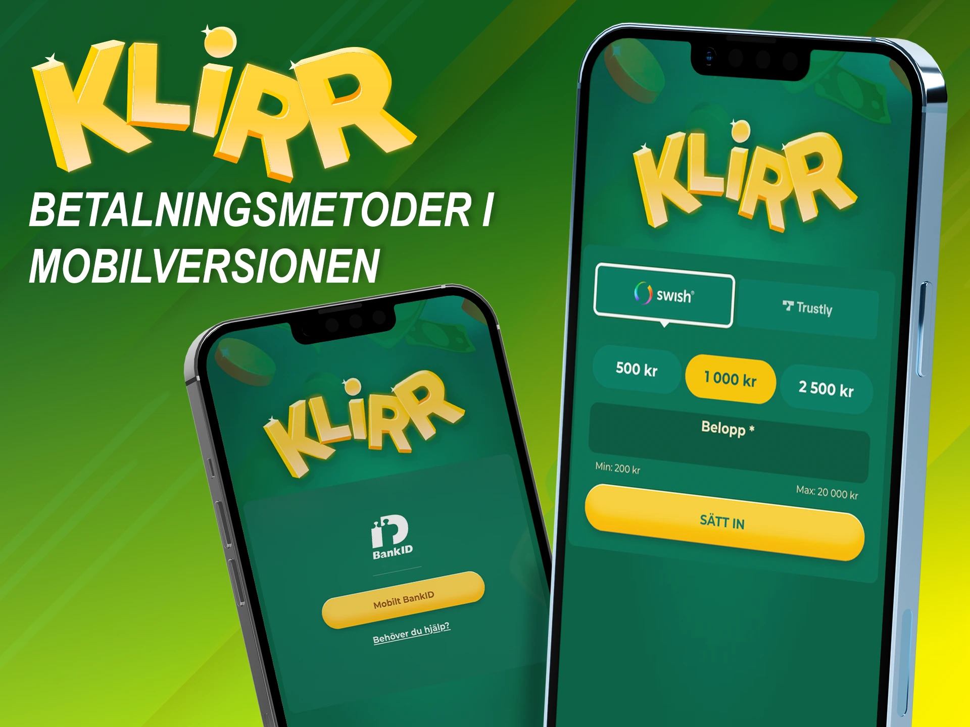 Använd mobilversionen av Klirr för enkel kontopåfyllning.
