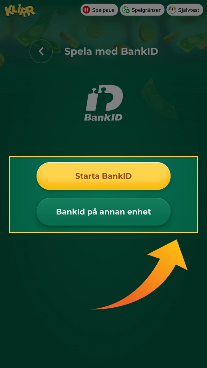 Fyll i informationen för den valda insättningsmetoden i Klirr.
