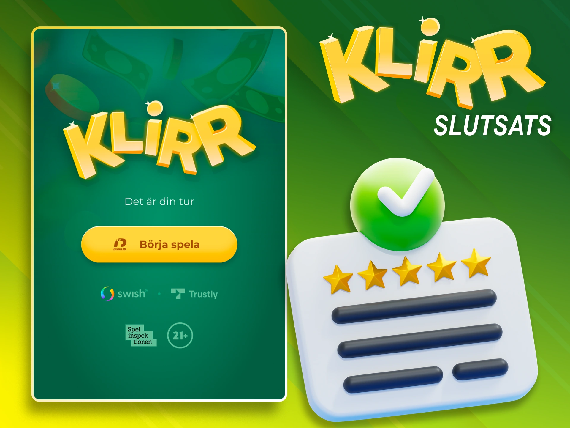 Läs slutsatsen om att registrera ett konto hos Klirr.