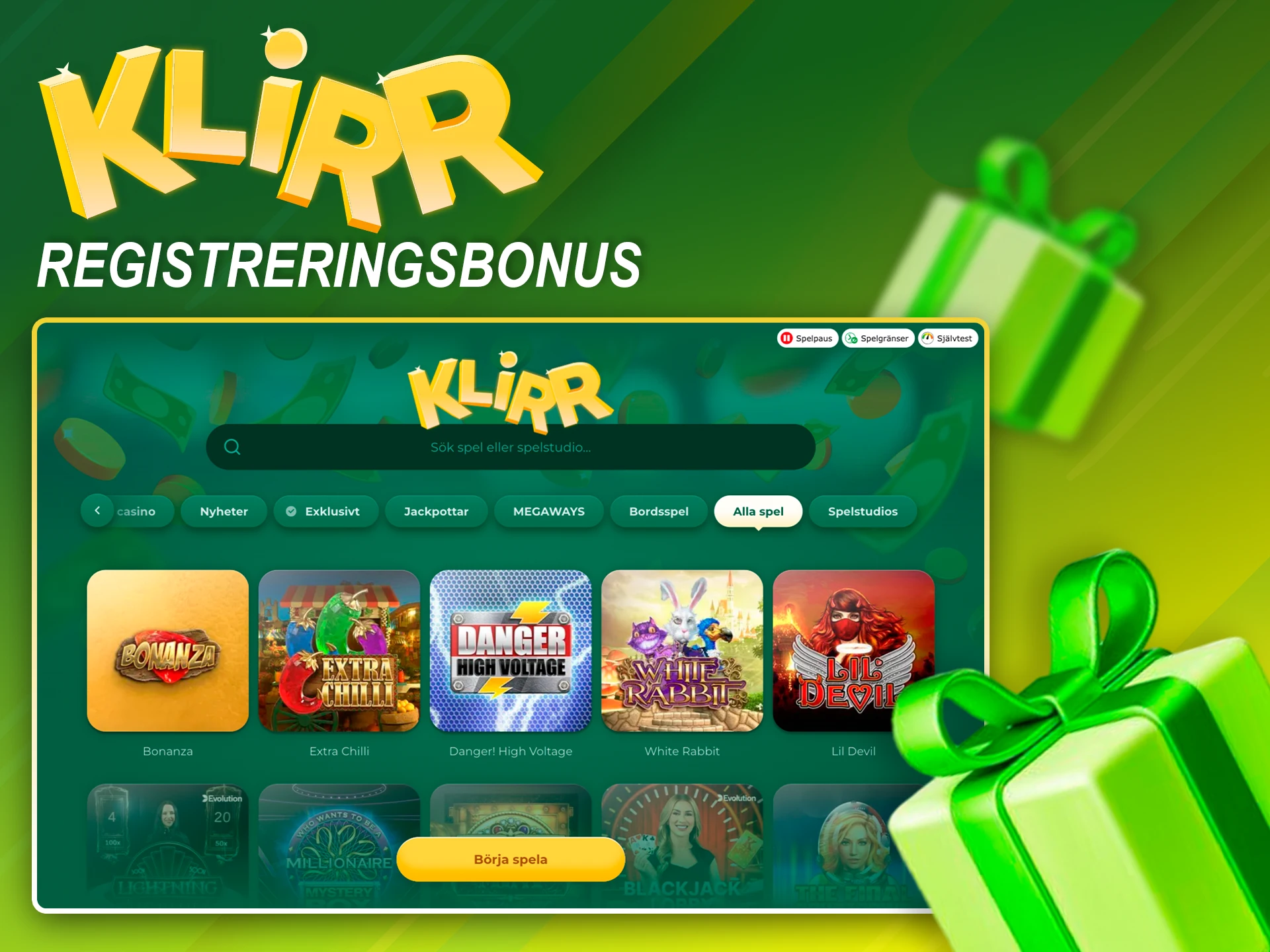 Skapa ett konto och få bonusar för dina första spel.