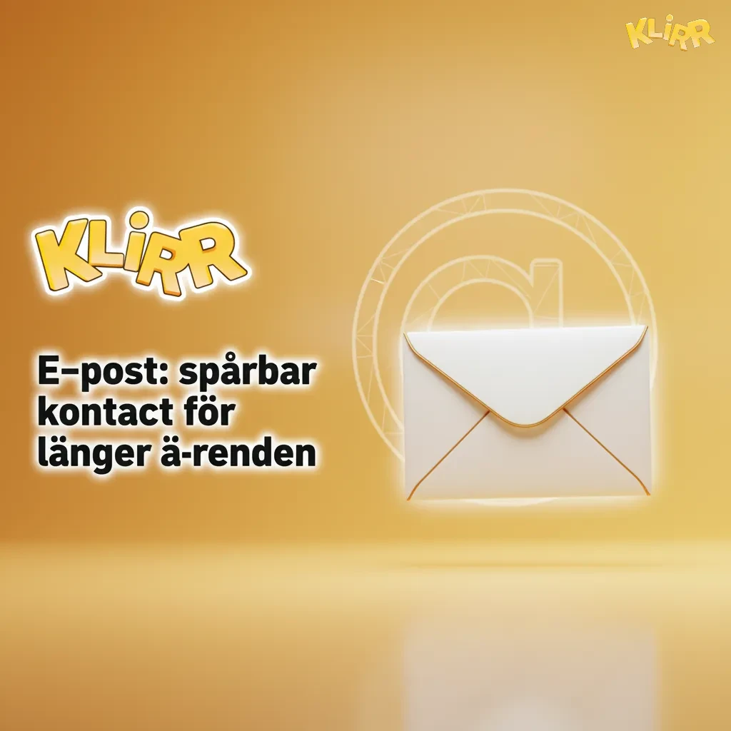 Infografik: e‑post som spårbar kontakt för längre ärenden; hur du mejlar, bilagor och svarstid 12–24 h.