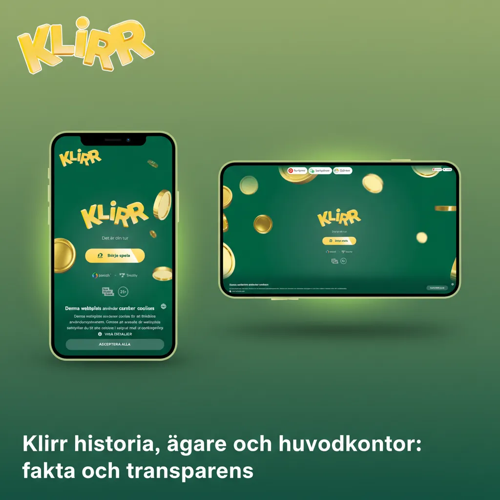 Klirr-logotyp med EU-huvudkontor markerat, licensdokument och svensk flagga som betonar transparent ansvarsfullt spel
