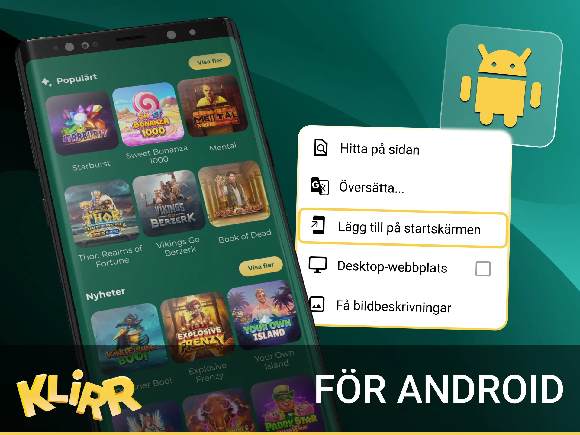 Kan jag installera Klirrs online casino-app på min Android-telefon.