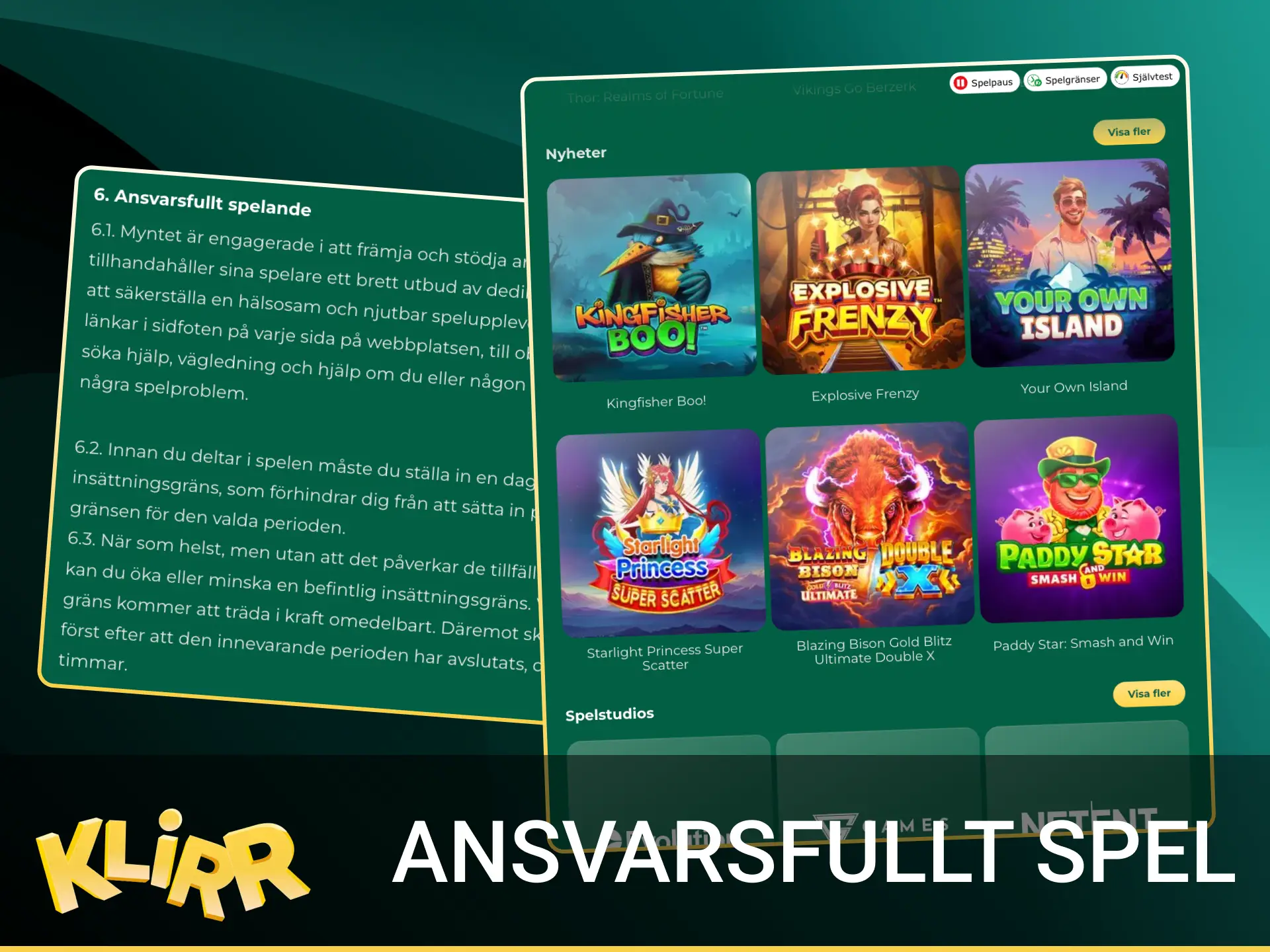 Affisch: Ansvarsfullt spel – sätt gränser, gör självtest, ta spelpaus. Stödlinjen: stodlinjen.se, 020‑819100 Spela ej på lån.