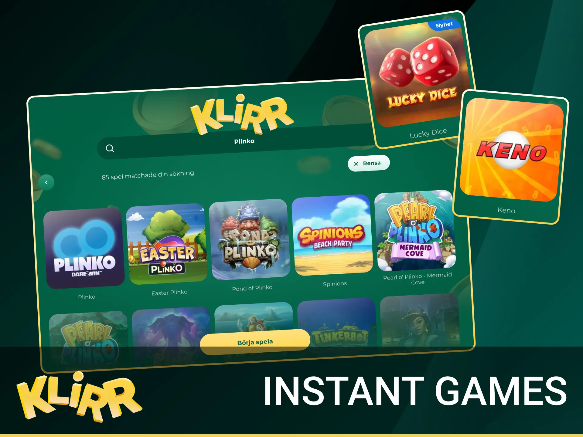 Vinn snabbspel på Klirr online casino.