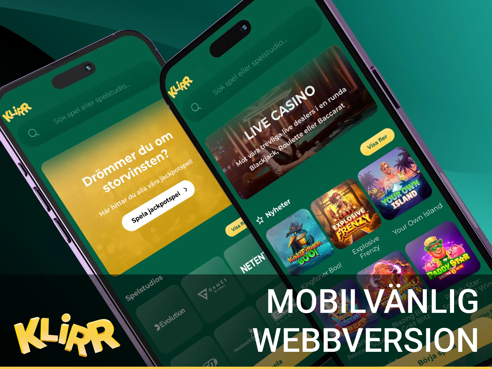 Mobilvänlig webbversion: spela, betala och ta ut i webbläsaren. Ingen nedladdning, optimerad för pekskärm.