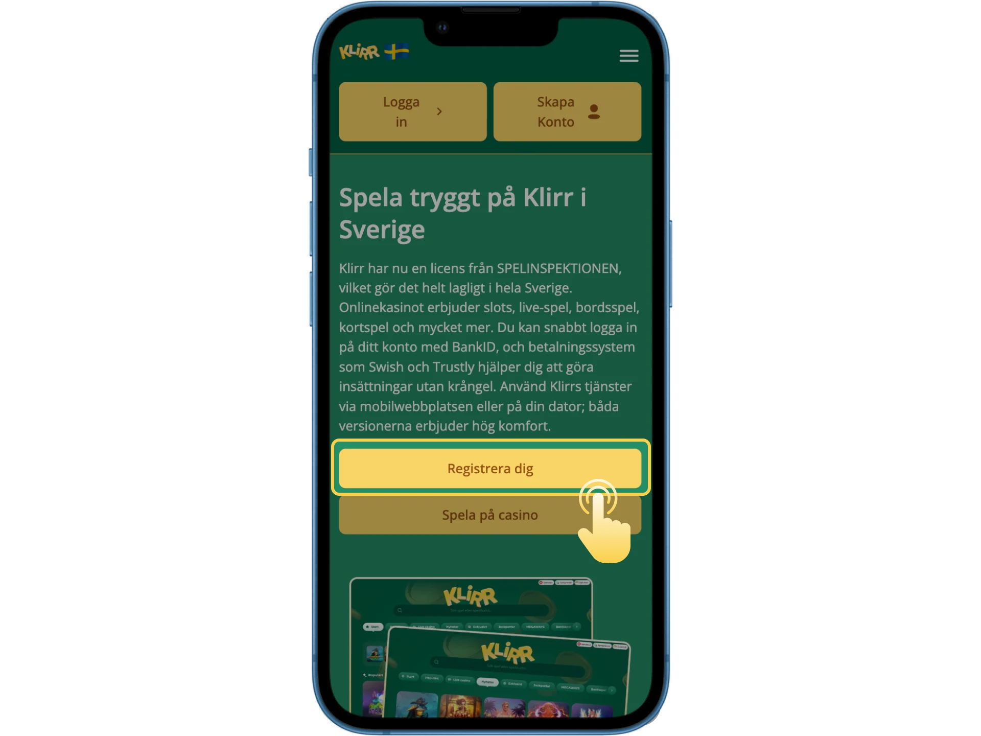 Hur kan jag skapa ett nytt konto på Klirr online casino.