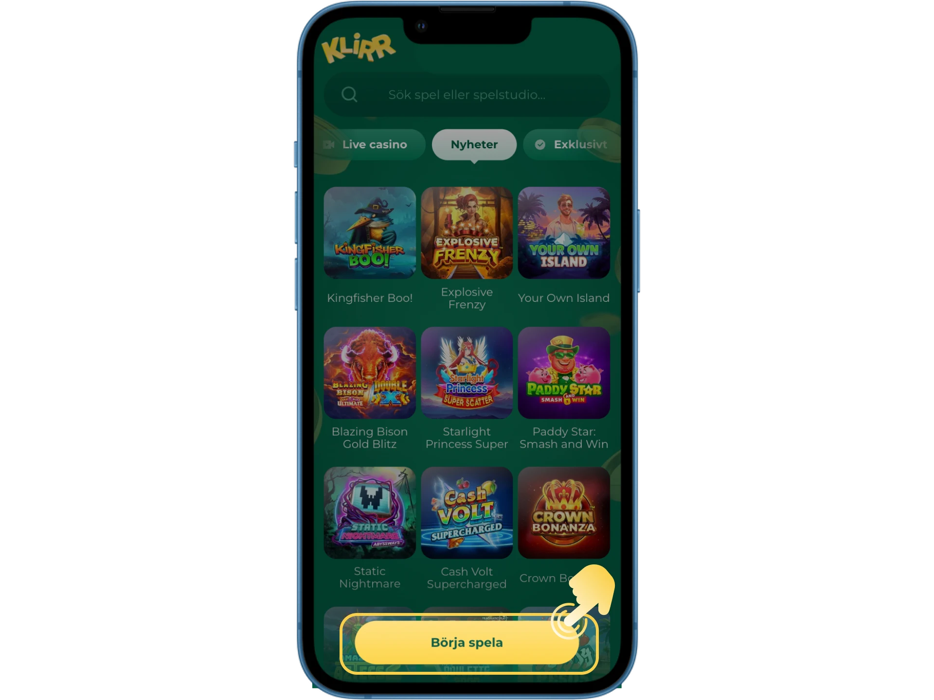 Logga in på Klirr online casino för att börja spela casinospel.