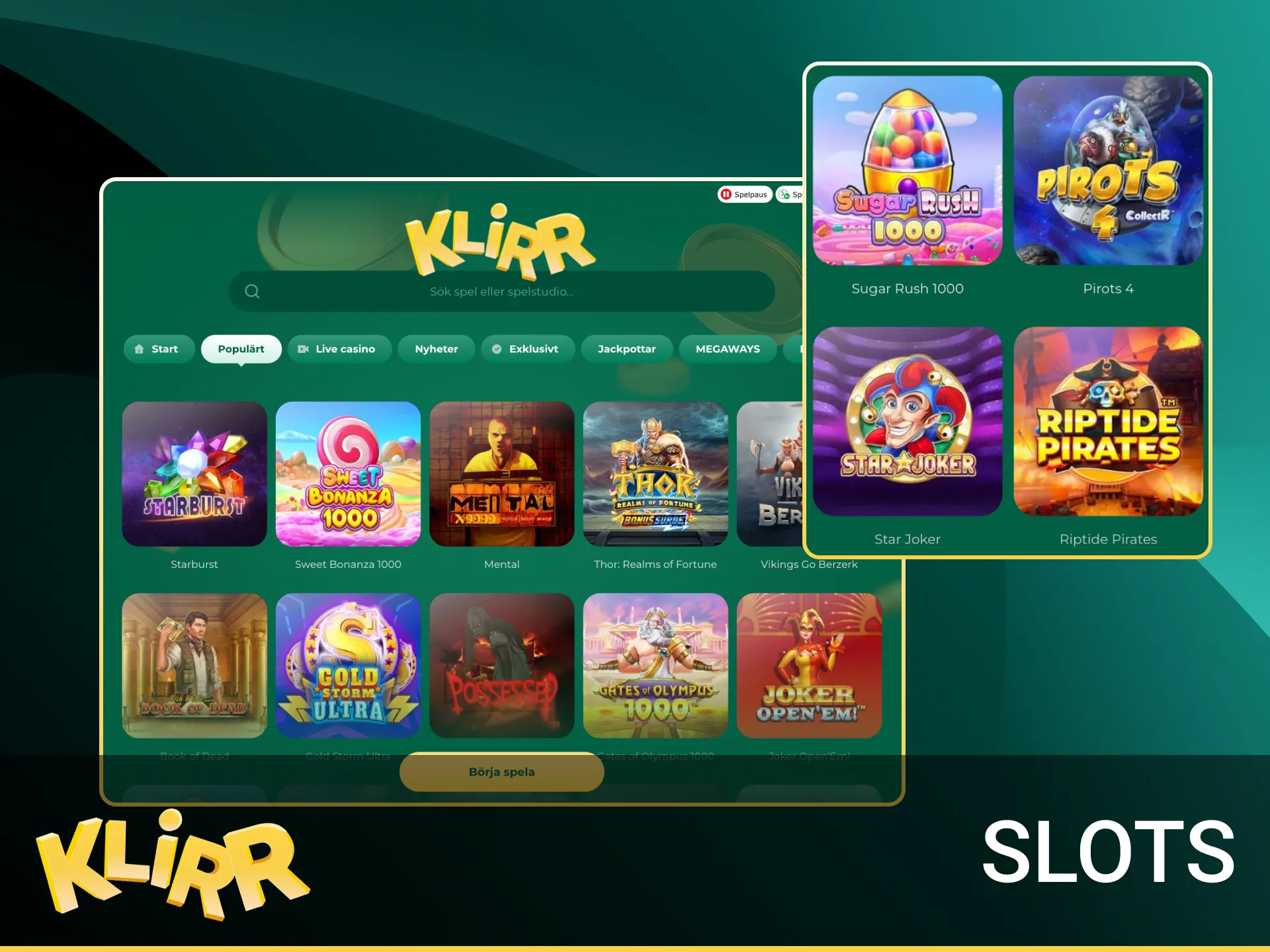 På Klirr online casino hittar du ett brett utbud av spelautomater.