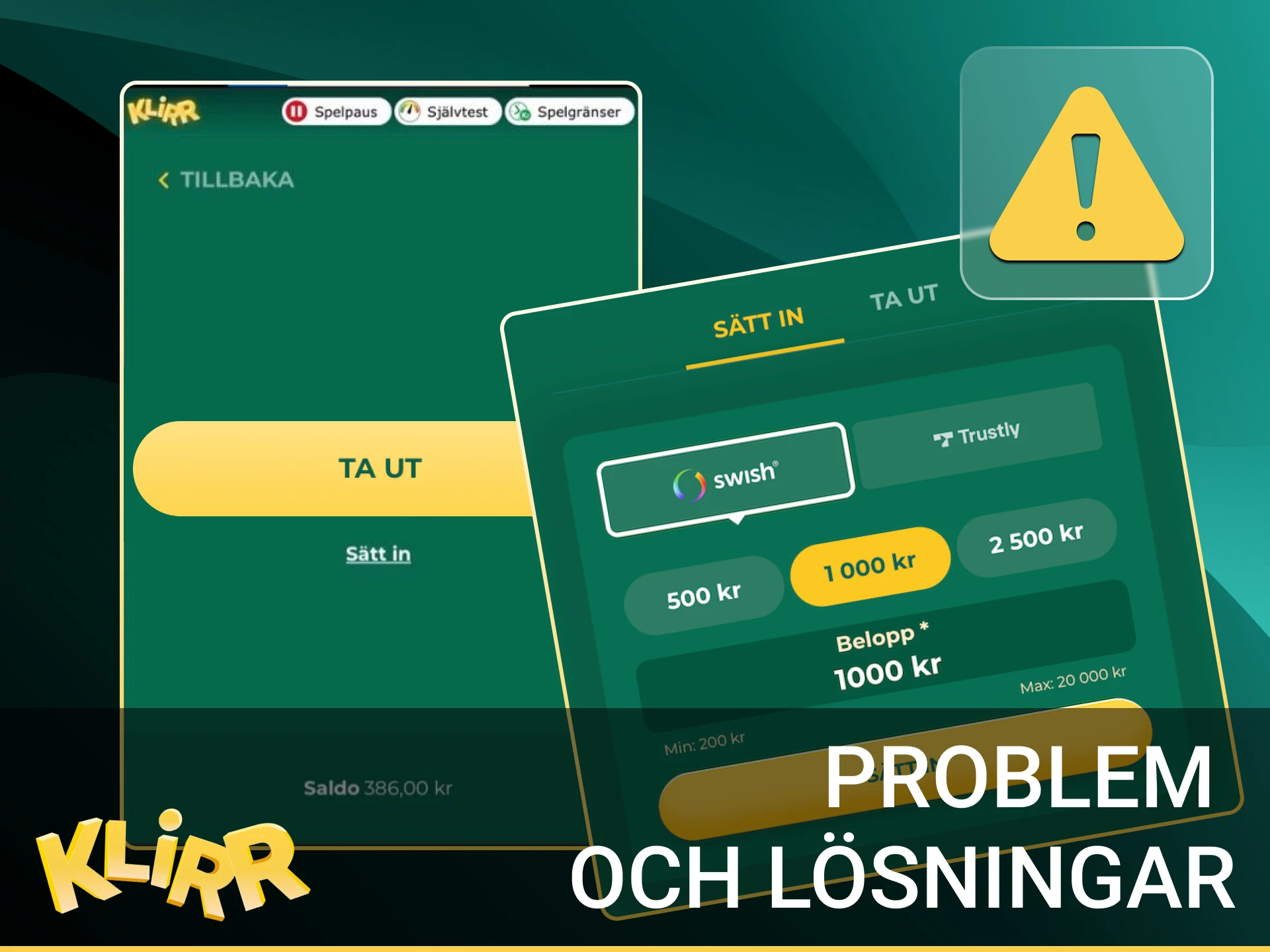 Illustration av betalningsproblem och lösningar: BankID, Swish, beloppsgräns, feluppgifter, verifiering.