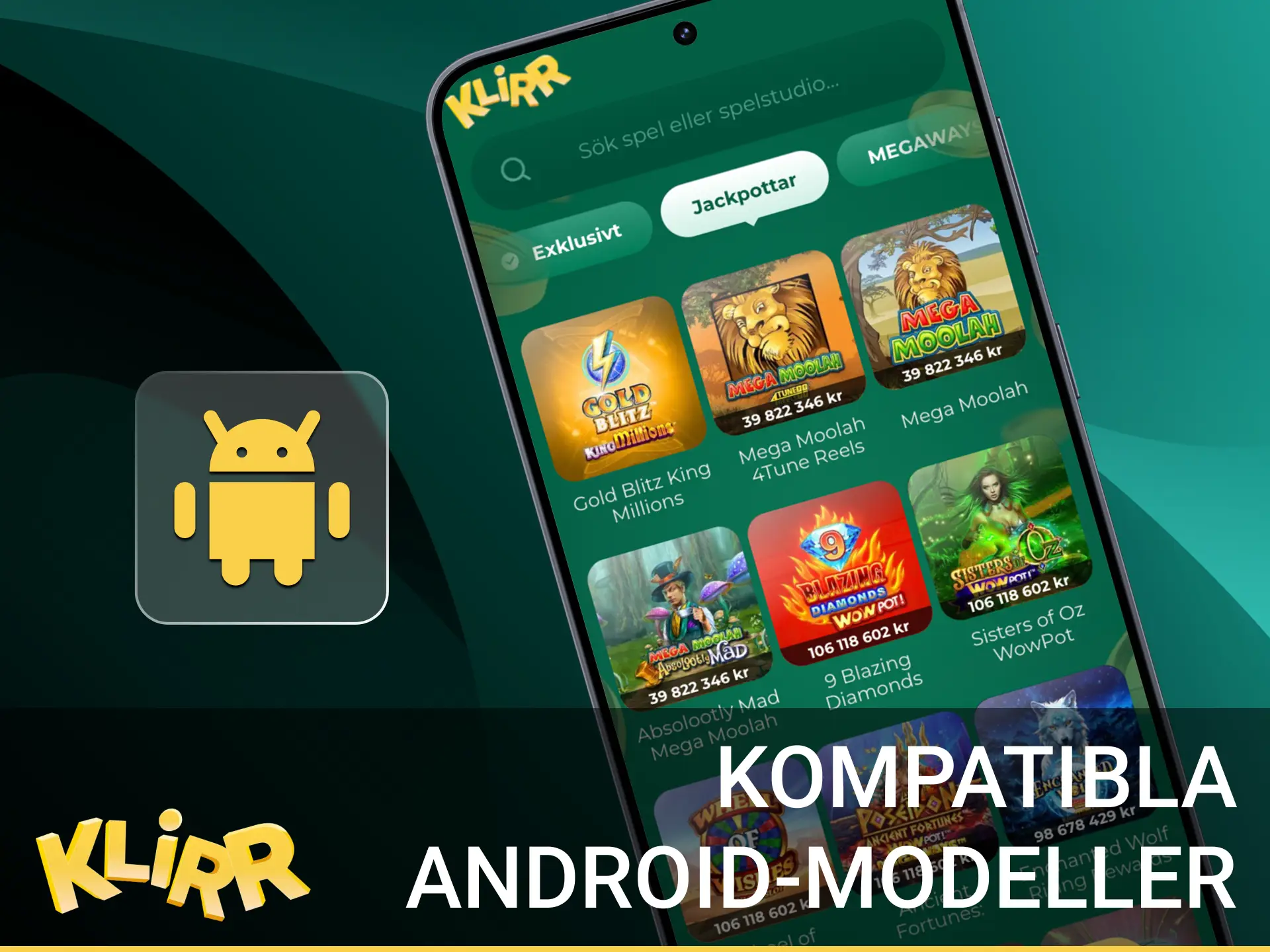 Kompatibla Androidmodeller: Samsung S10–S24, Google Pixel 5–7, OnePlus 8T/10 Pro, Xperia 1 II, Mi 11. PWA kräver Android 8+.