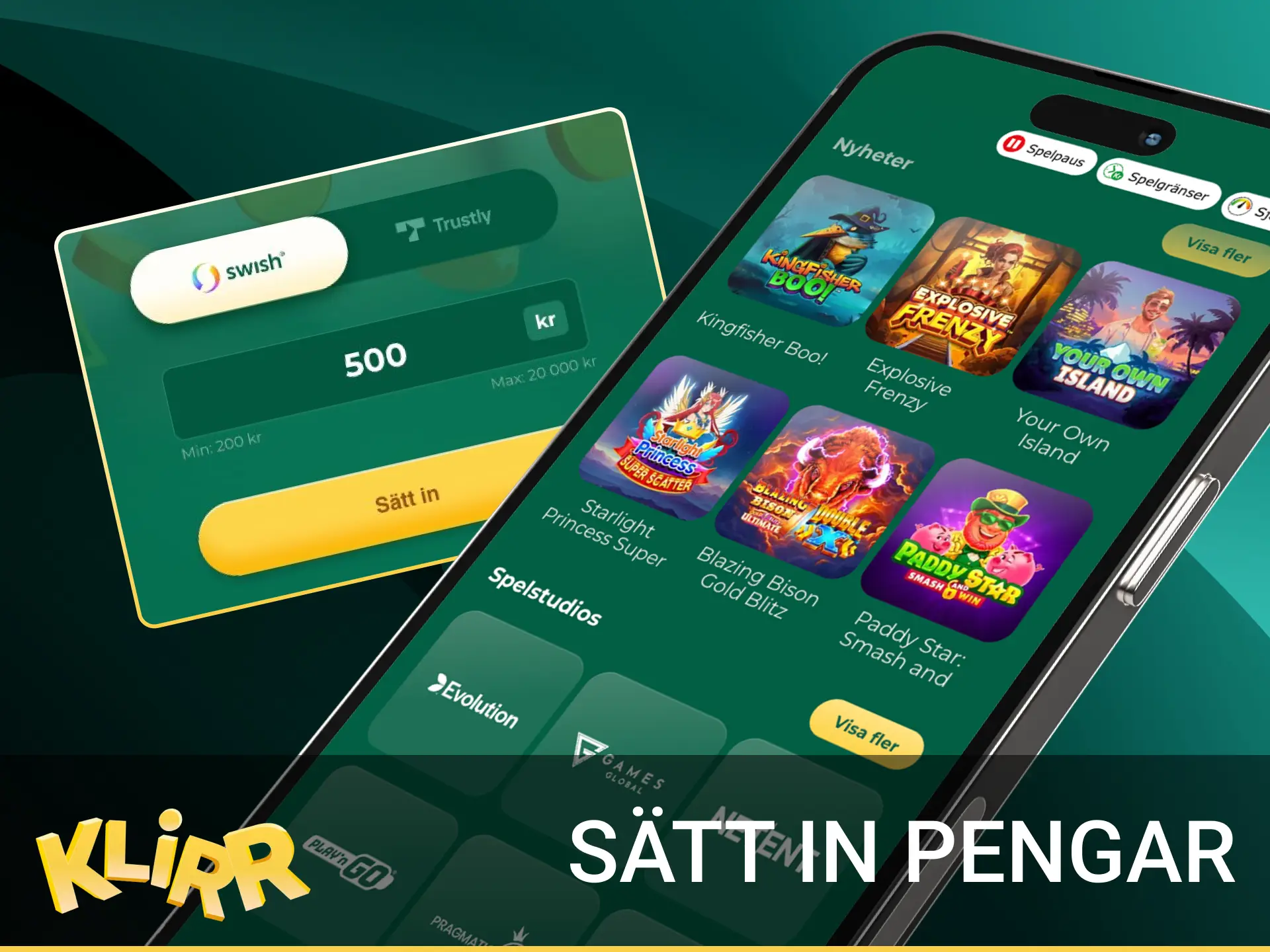 Lär dig hur du gör en insättning i Klirrs online casinoapp.