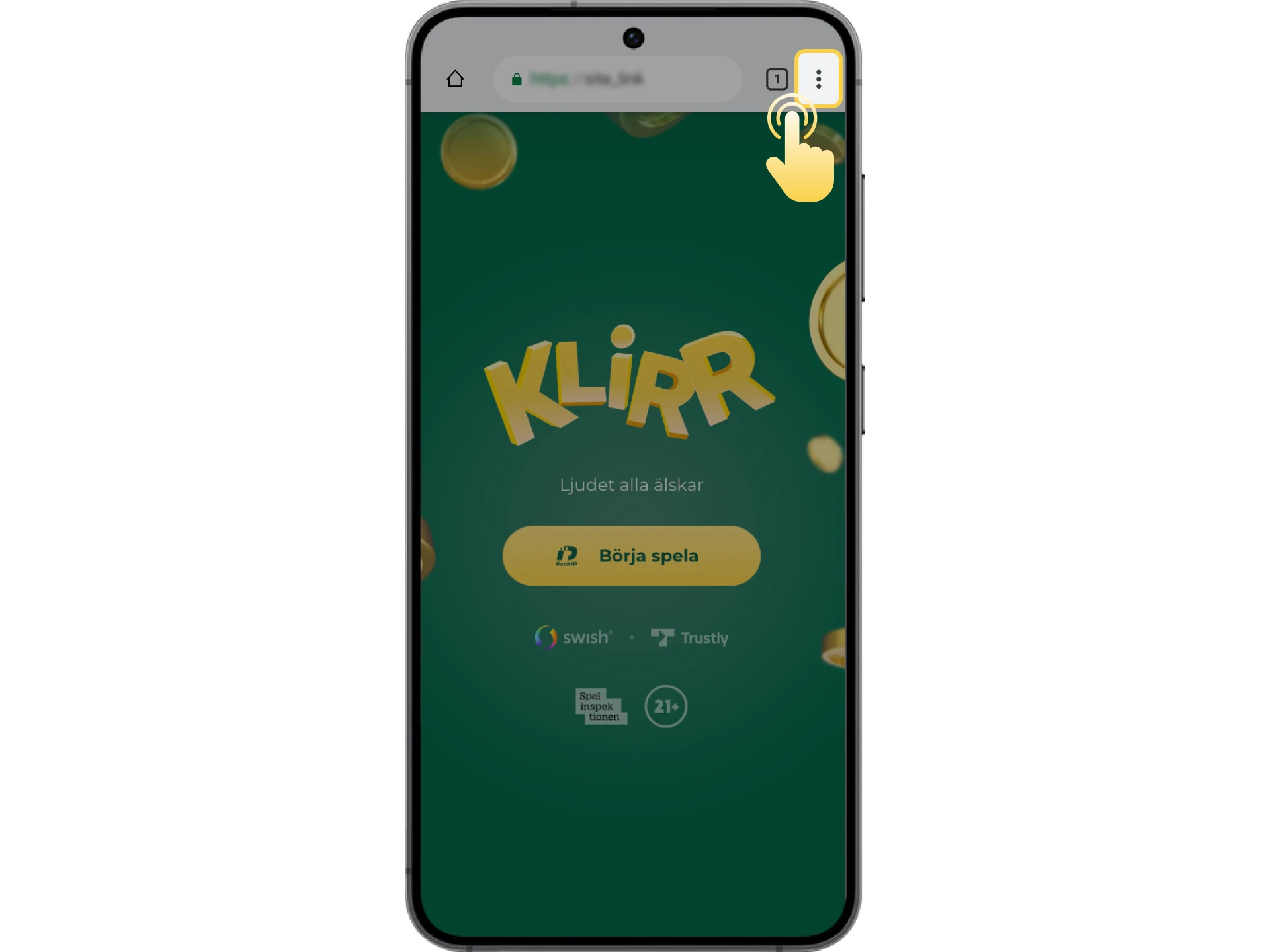Öppna din webbläsarmeny för att installera Klirr online casino-appen på din Android-telefon.