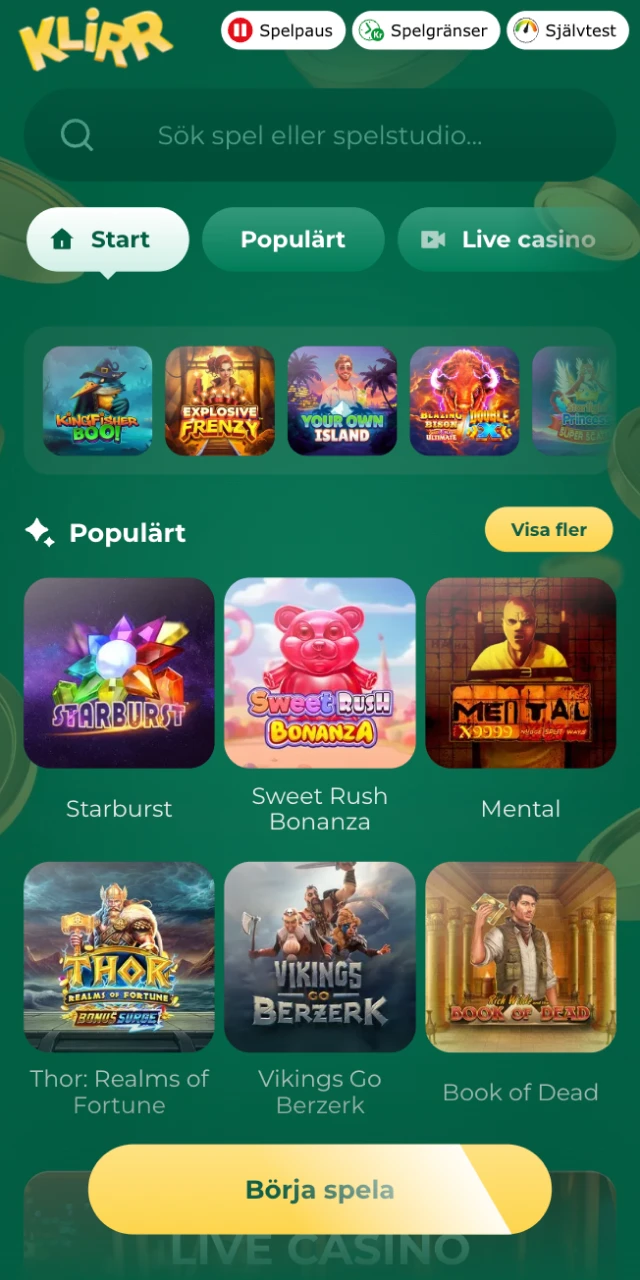 Välj dina favoritspel på Klirr online casino.