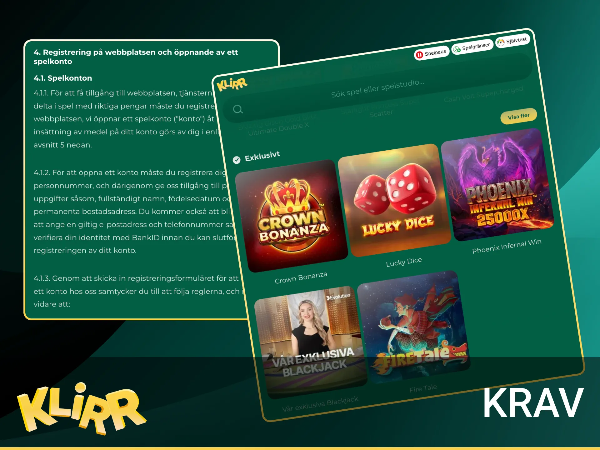 Checklista: 18+, svenskt ID/BankID, adress, eget betalmedel, ett konto per person, Spelpaus-spärrad.