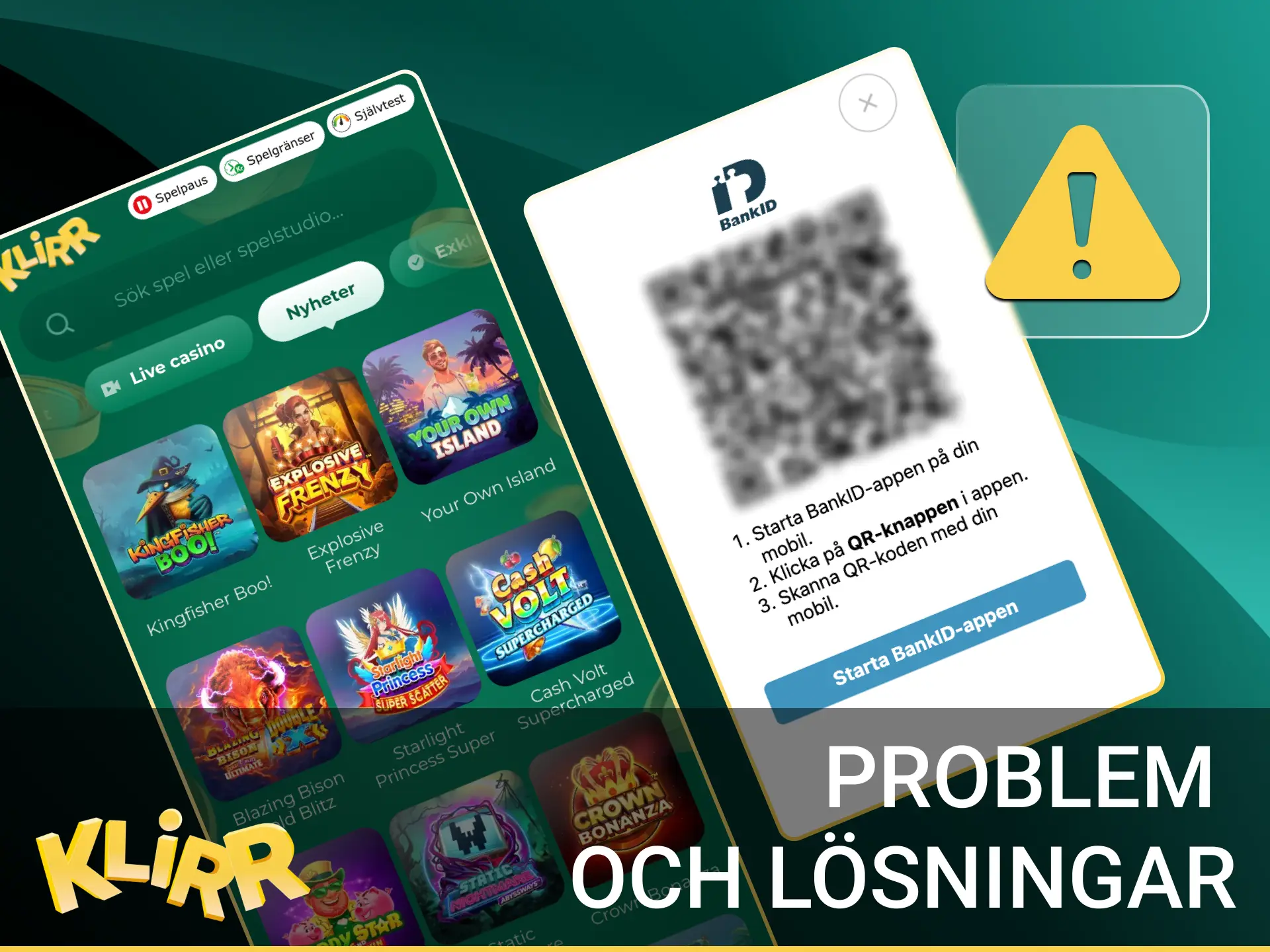 Infografik: Vanliga registreringsproblem och lösningar: personnummer, BankID, adress, betalning, Spelpaus. Support vid behov.