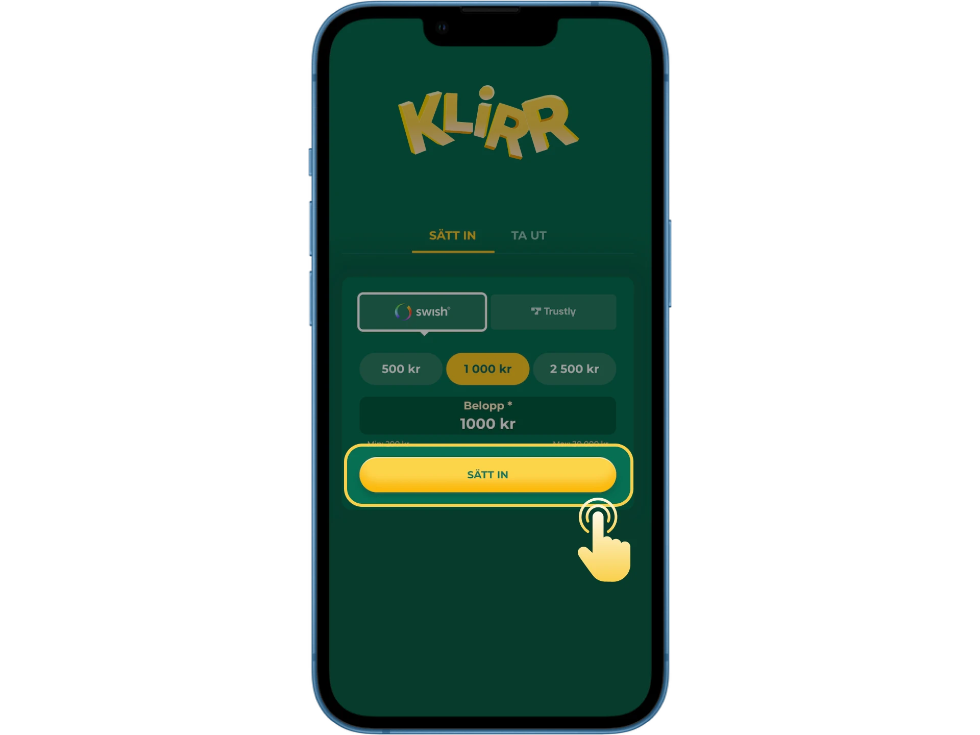 Du kan sätta en insättningsgräns på Klirr online casino.