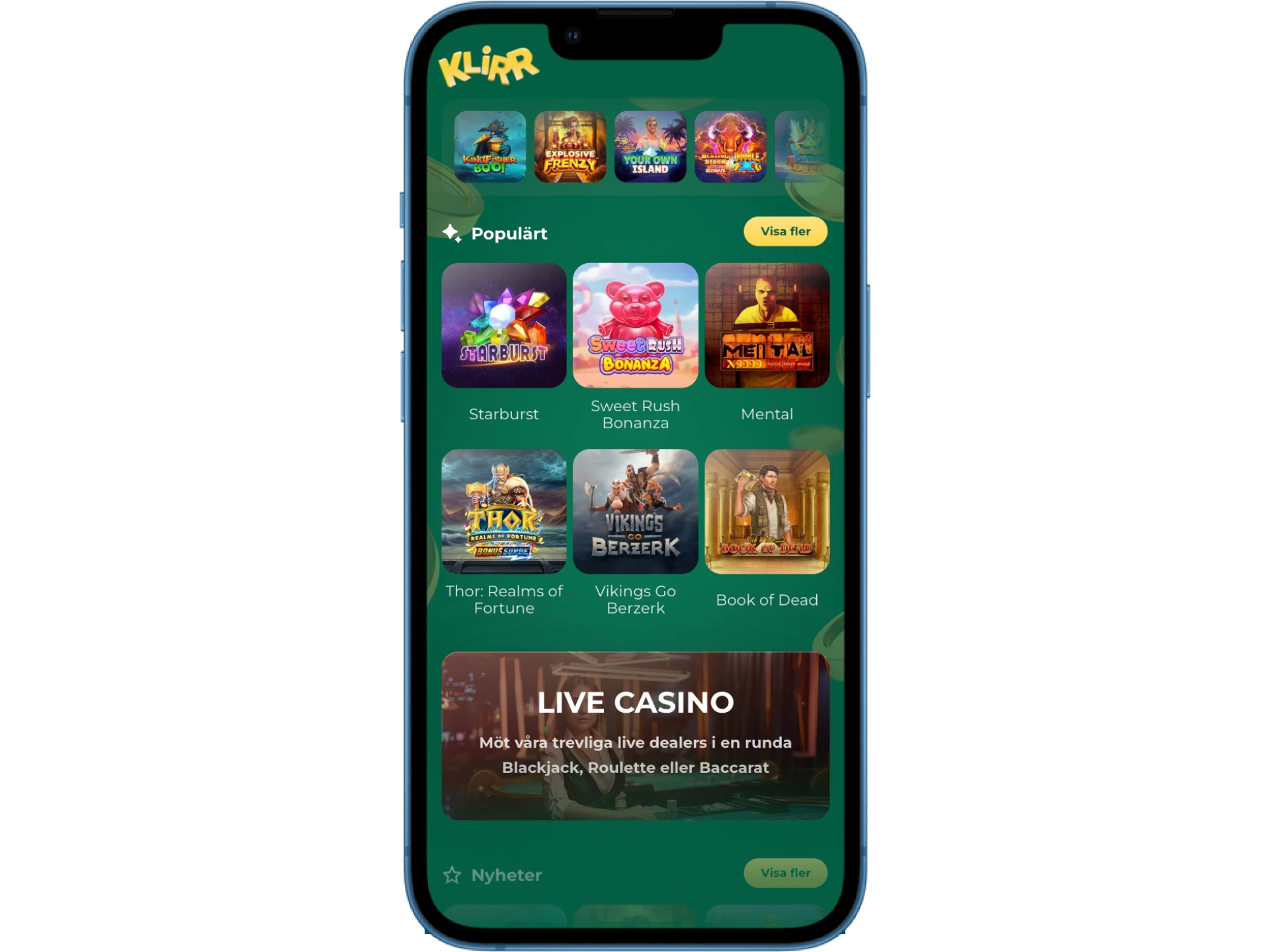 Ta reda på vilka spel som finns tillgängliga på Klirr online casino.