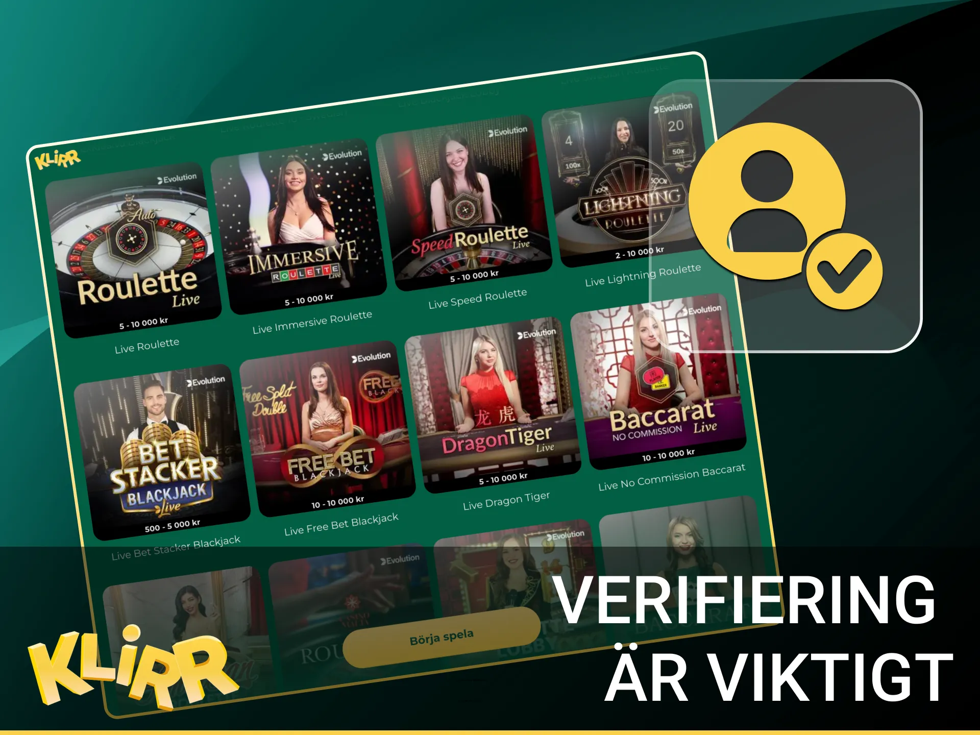 Varför behöver jag verifiera mitt konto på Klirr online casino.